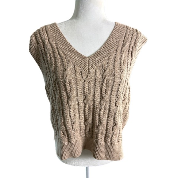 Abercrombie & Fitch Sweater Vest Womens Size M Taupe Cableknit Preppy New Y2K - Picture 2 of 10